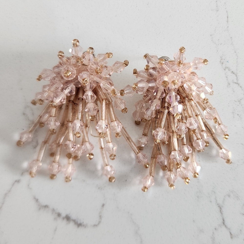 Gorgeous Pink Beaded Firework Statement Earrings